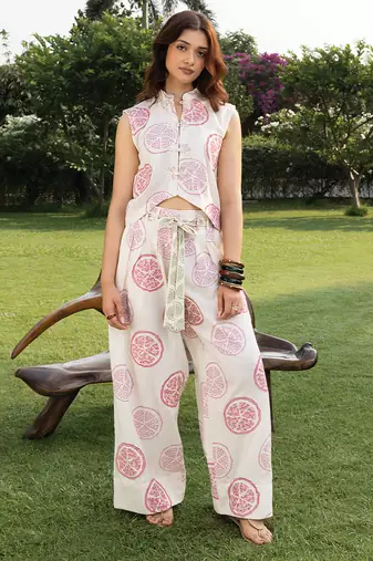 Off white pink printed cotton vest top