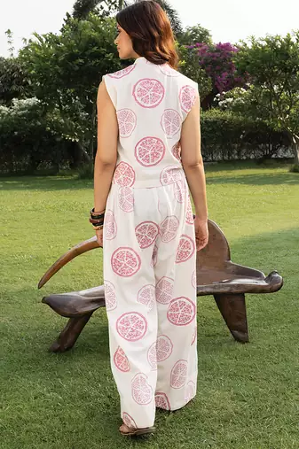Off white pink printed cotton vest top