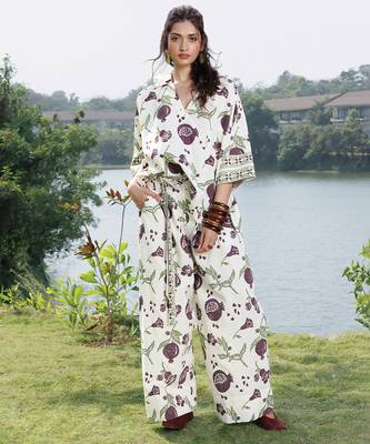 Cream white printed cotton top 1