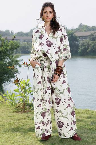 Cream white printed cotton top