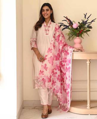 blush pink cotton flex 3-piece suit set 1