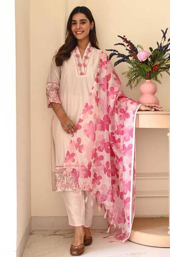 blush pink cotton flex 3-piece suit set