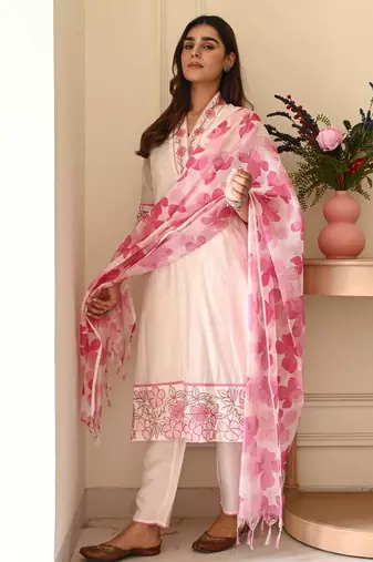 blush pink cotton flex 3-piece suit set