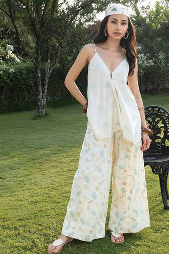 Cream white printed cotton cami top