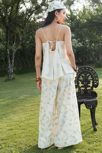 Cream white printed cotton cami top