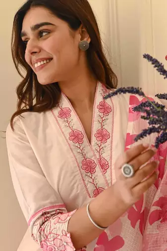 blush pink cotton flex 3-piece suit set