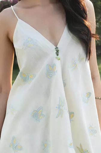 Cream white printed cotton cami top