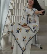White cotton printed kurta set
