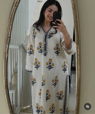 White cotton printed kurta set 3