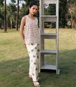 Cream white brown printed cotton top