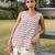 Cream white brown printed cotton top