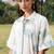 Cream white blue printed cotton short dress