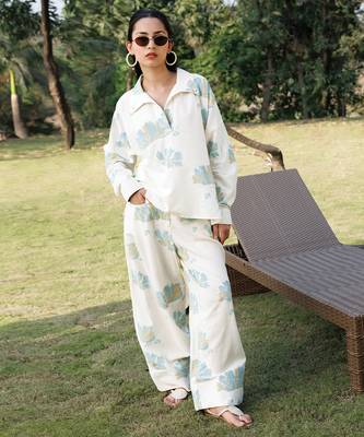 Cream white printed cotton top 1