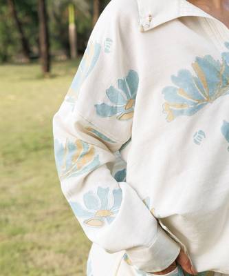 Cream white printed cotton top 3