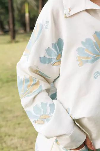 Cream white printed cotton top
