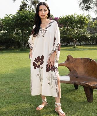 Off white printed cotton kaftan 1