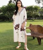 Off white printed cotton kaftan