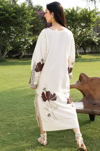 Off white printed cotton kaftan