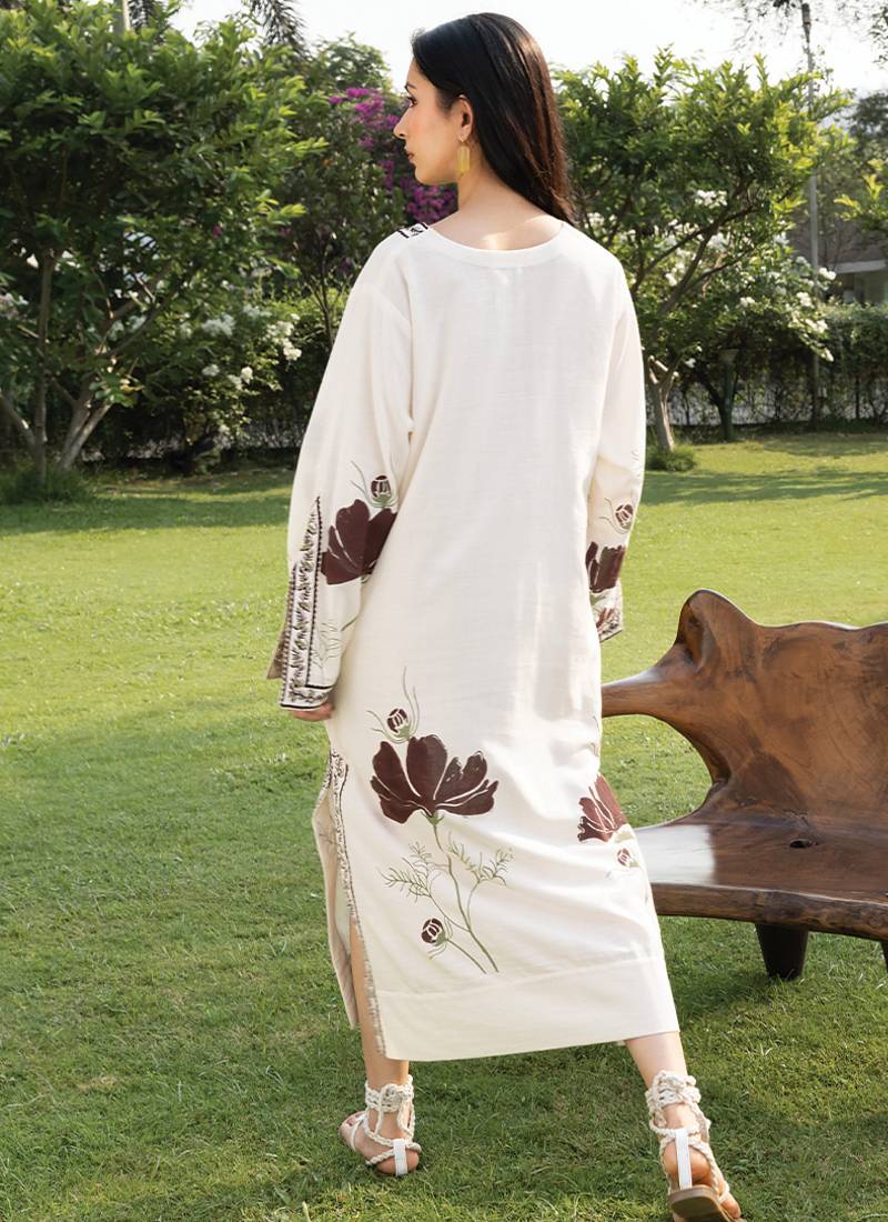 Off white printed cotton kaftan
