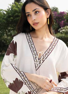 Off white printed cotton kaftan 3