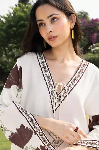 Off white printed cotton kaftan