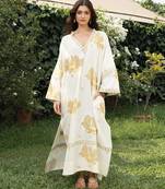 Cream yellow printed cotton kaftan