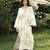 Cream yellow printed cotton kaftan