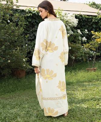 Cream yellow printed cotton kaftan 2