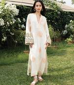 Cream white peach printed cotton kaftan