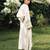 Cream white peach printed cotton kaftan