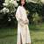 Cream white peach printed cotton kaftan
