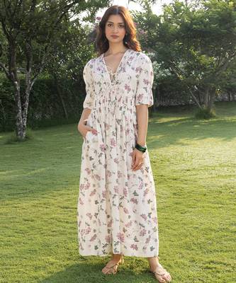 Off white printed cotton maxi dress 1