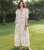 Off white printed cotton maxi dress