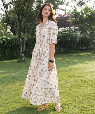 Off white printed cotton maxi dress 2