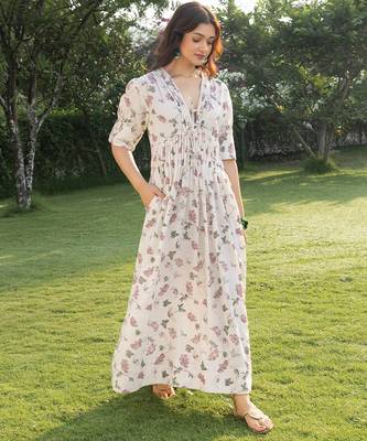 Off white printed cotton maxi dress 3