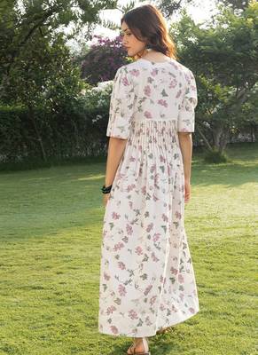 Off white printed cotton maxi dress 4