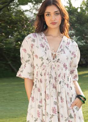 Off white printed cotton maxi dress 5