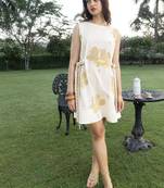 Off white printed cotton short dress