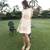 Off white printed cotton short dress
