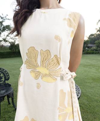 Off white printed cotton short dress 3