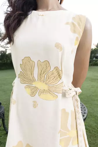 Off white printed cotton short dress