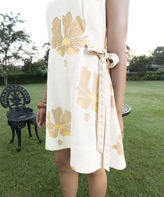 Off white printed cotton short dress 4