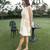Off white printed cotton short dress