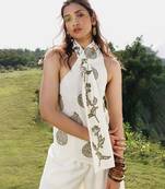 Ivory printed cotton halter top