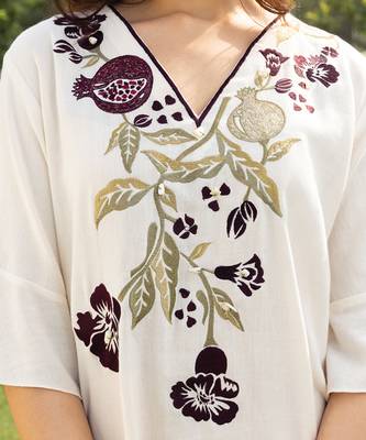 Cream burgandy printed cotton short dress 3