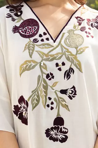 Cream burgandy printed cotton short dress