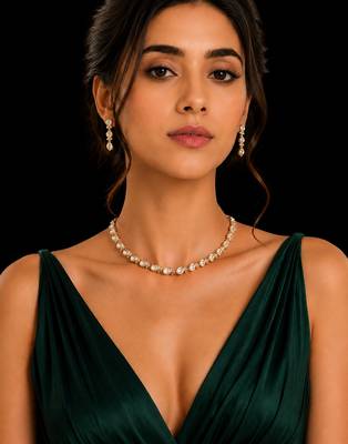 Minimal kundan choker necklace set with matching earrings | gold plated elegant bridal & festive jewellery set 1