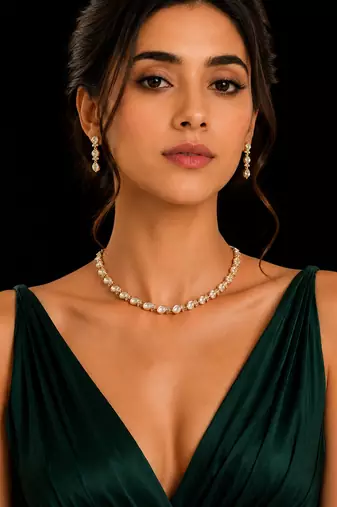 Minimal kundan choker necklace set with matching earrings | gold plated elegant bridal & festive jewellery set