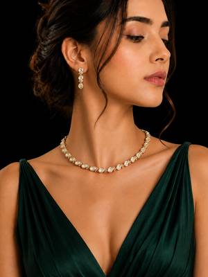 Minimal kundan choker necklace set with matching earrings | gold plated elegant bridal & festive jewellery set 2