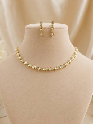 Minimal kundan choker necklace set with matching earrings | gold plated elegant bridal & festive jewellery set 3